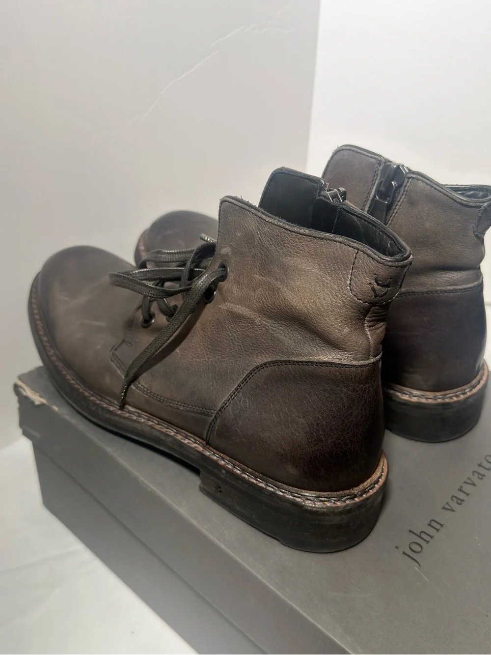 John Varvatos Dark Brown Leather Lace-Up Combat Boots
